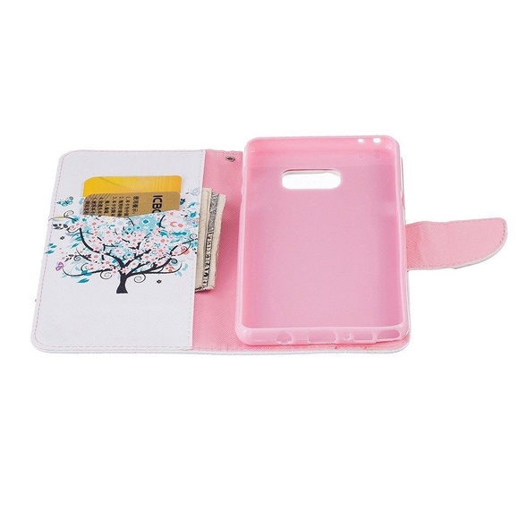 Galaxy Note 7 Case PU Leather Folio Magnetic Wallet Card Slots White Floral Tree - Picture 3 of 4